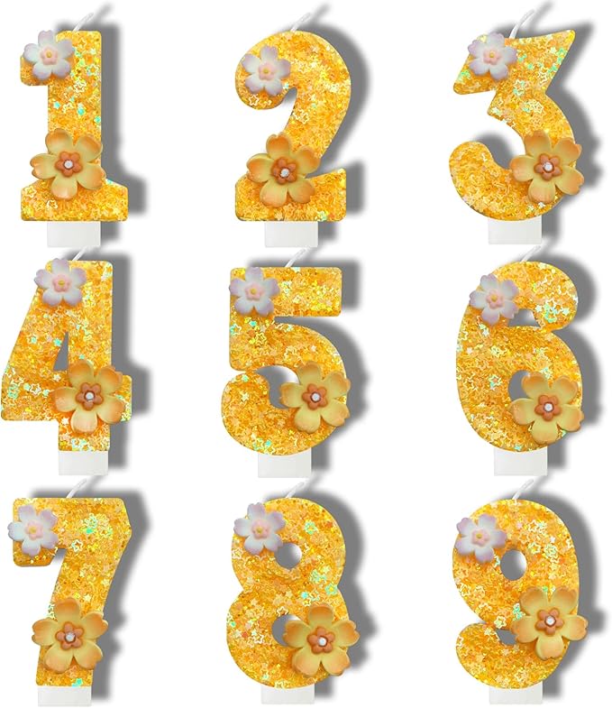 Yellow Birthday Candle, Flower Number Birthday Candles for Cake, Ideal Birthday Parties Cake Decor, Wedding Anniversary and Other Celebrations (8 Candle, Yellow)
