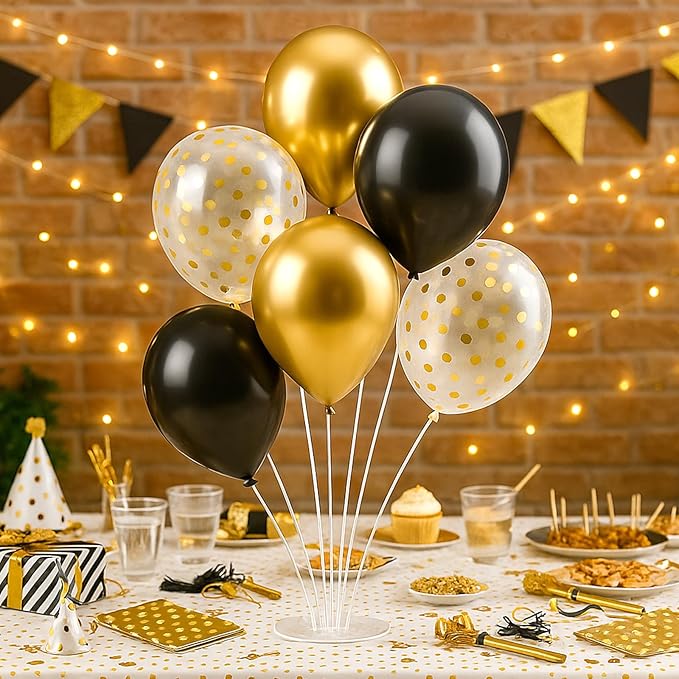 6pcs Balloon Stands Kit Table Centerpiece Table Decorations for Anniversary Birthday Wedding Graduation Retirement Party Decorations (Black Gold)