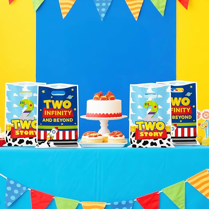 Andi Cppss Boy Story Party Favor Bags - 50PCS Two Infinity and Beyond Birthday Party Gift Bags Decorations Two Story Cartoon Goodie Treat Bag with Handles for Birthday Baby Shower Party Supplies