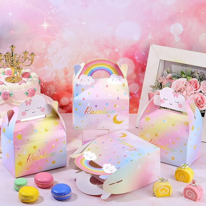 Leinuosen Rainbow Cloud Gift Boxes - Cute Party Favor Boxes, Candy Goodies, Treat Boxes for Girls, Boys & Kids Birthday Party Decor (Rainbow Cloud Style, 12 Pieces)