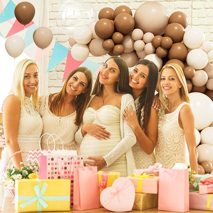 158pcs Brown Balloon Arch Kit Netural Balloon Garland Arch Kit Different Sizes Brown Beige Nude Tan White Sand Balloons for Netural Bear Baby Shower Decorations Bridal Shower Wedding Birthday Party