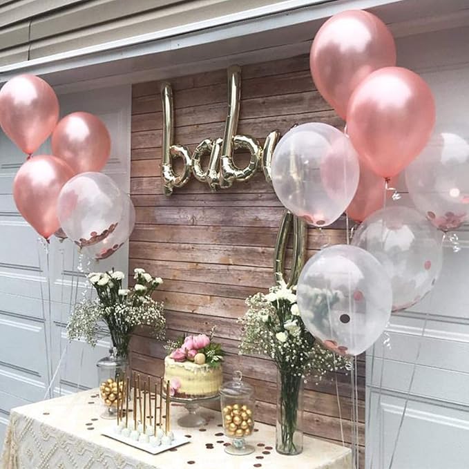 Soonlyn Rose Gold Balloons - 140 Pack, 12 Inch Gold & Pink, Pink Confetti, Arch Kit for Bridal & Baby Showers