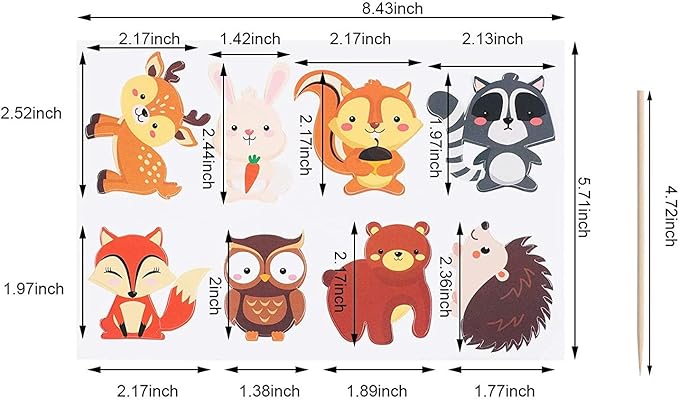 24PCS Woodland Animals Creatures Cupcake Toppers Forest Animals Cake Decorations Baby Shower Birthday Party Supplies