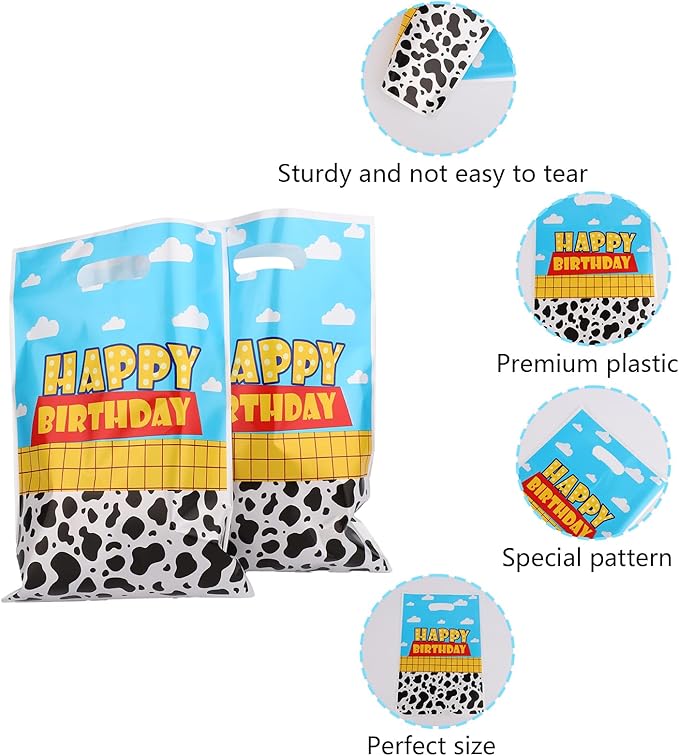 SAVITA 50pcs Cartoon Story Party Favor Bags, 9.84x6.5 Inch Blue Sky White Cloud Cartoon Story Goodie Snack Bags for Kids Birthday Party Supplies Candy & Toy Storage Decoration