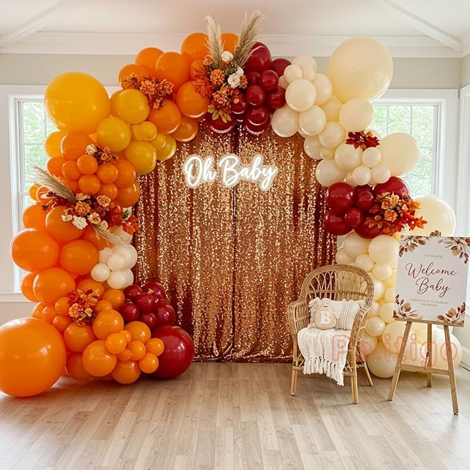 Fall Balloon Arch Kit – Double Stuffed Orange, Yellow, Red, Ivory White Boho Balloons Garland for Fall Decorations, Thanksgiving, Autumn Harvest Party, Pumpkin Birthday, Wedding, Baby Shower Backdrop