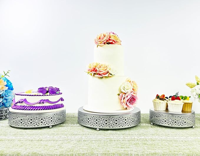 Cake Stand Set of 3 Metal Cupcake Stands Dessert Display Plate for Wedding Party Birthday (3 Pcs, Matte Silver)