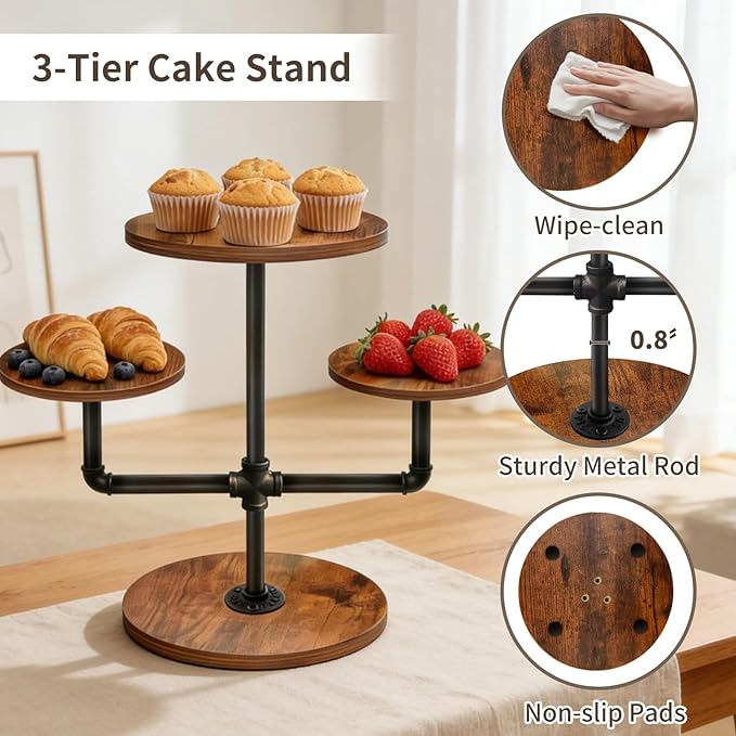 Cupcake Stand, 3 Tier Cupcake Tower Wood Cake Stand with Tiered Tray Stand 2 Pack Rustic Dessert Table Display Set Farmhouse Risers Display Stand Serving Trays for Party Farmers Market Decor