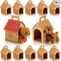 ShinyRelief 16 Pcs Dog Party Favors Boxes Dog House Shaped Treat Gift Boxes with Holes Foldable with Handle for Adopt a Puppy Party Favors Kid DIY Crafting Birthday (Kraft Paper Style)