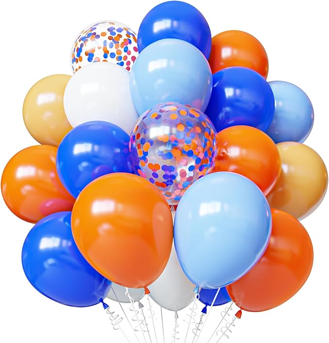 Blue and Orange Balloons, 50pcs 12 inch Orange White Nude Blue Balloons for Kids Space Theme Party Supplies Birthday Baby Shower Party Decorations