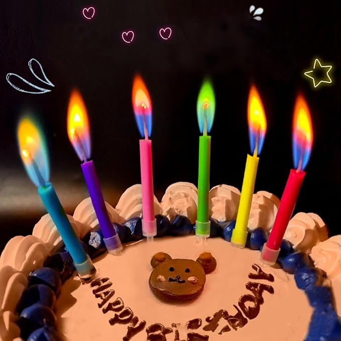 Happy Birthday Cake Candles, Birthday Candle Fun Colorful Candle Holders Included, for Birthday Cakes to Make it a Magical Celebration (Colorful, 24)