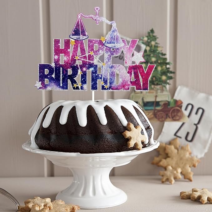 Constellation Libra Happy Birthday Cake Topper - Galaxy Star Libra Themed Birthday Party Cake Topper - Constellation Libra Cake Decoration For Boys Girls