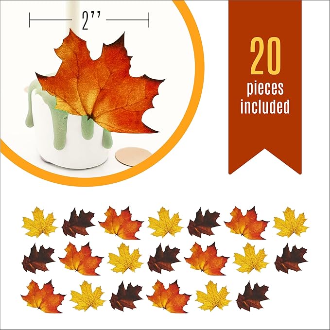 Edible Fall Leaves Assorted Set of 24 - Wafer Cake & Cupcake Toppers - edible fall leaves for cake decorating - fall cupcake toppers
