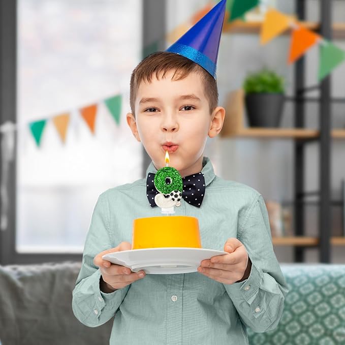 Birthday Candles，Soccer Birthday Decorations，Soccer Cake Topper,for Girl and boy Cake Toppers, Wedding Cakes, Anniversaries, Party Celebrations, Birthday Decorations (Green White, Number 9)