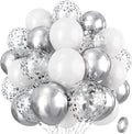 Silver and White Balloons, 12 Inch Metallic Silver White Latex Balloons Set Decor with Silver Confetti Helium Balloons for Boys Girls Birthday Party Baby Shower Wedding Graduation Party Decorations