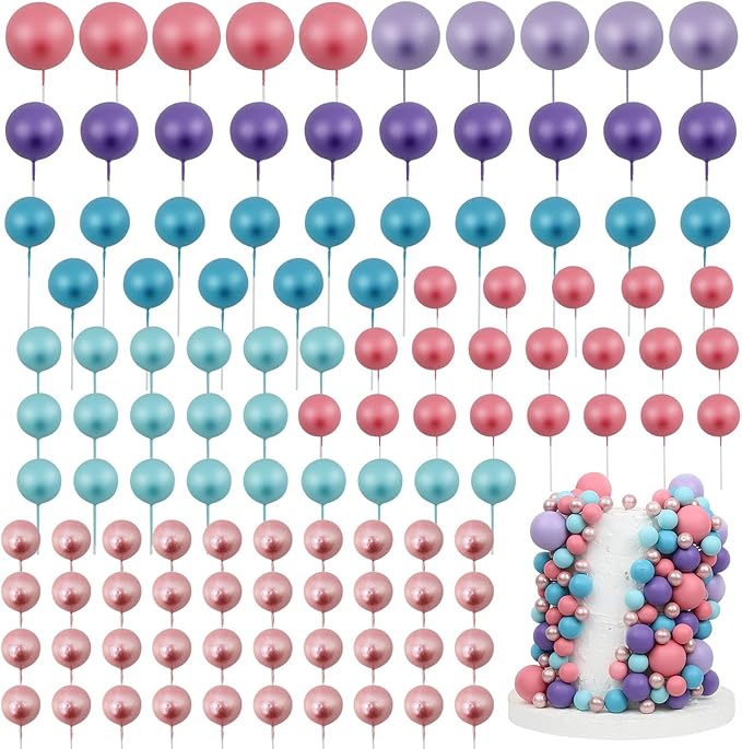 115 PCS Ball Cake Toppers - Mini Balloon Cake Decorations Foam Ball Cupcake Picks DIY Cake Insert Toppers for Birthday Party Wedding Baby Shower - Pink Purple Blue