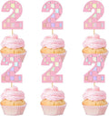 Ercadio 24 Pack Pink Number 2 Cupcake Toppers Pink Checkered Two Cupcake Picks for Smiley Assorted Racing Car Theme Baby Girls 2nd Birthday Party Cake Decoration Supplies