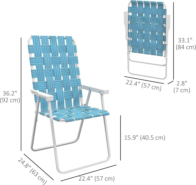 Outsunny Set of 2 Patio Folding Chairs, Classic Outdoor Camping Chairs, Portable Lawn Chair Set for Camping, Garden, Pool, Beach, Backyard with Armrests, Blue