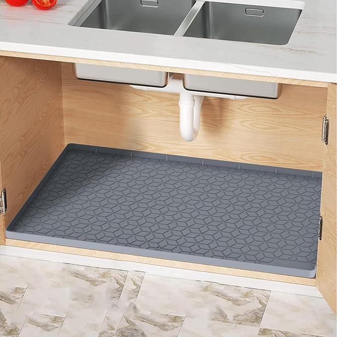 Under Sink Mats 14"x22" for Kitchen, Silicone Waterproof Liner, Sink Silicone Tray with Drain Hole, Storage and Organizers, Cabinet and Counter Protector,Litter Mat, Pet Cat Puppy Essentials