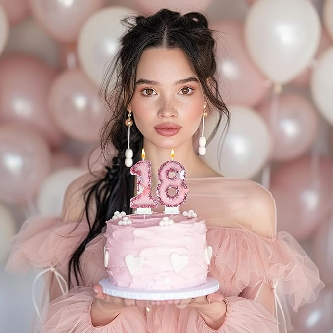 18Th Birthday Candles，Glitter Butterfly Cake Toppers Pink Sequins Wedding Numeral Cupcake Decorations，Suitable for Girl and Boy Wedding Cakes, Party Celebrations, Birthday Decorations (18)