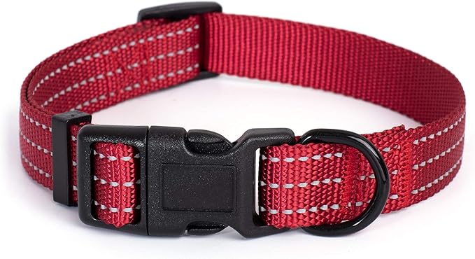 Mile High Life Dog Collar | Nylon Reflective Dog Collars | Light Weight Puppy Collars | Red Dog Collars for Large Dogs (Solid Red, Large)