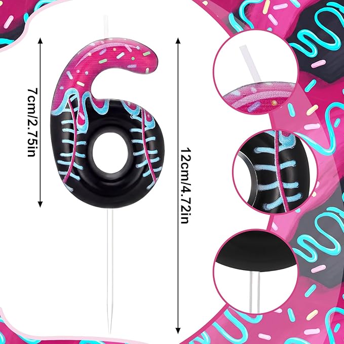 Conelist Ice Cream Drip Baseball Birthday Candle Number 6, Baseball Ice Cream Drip Birthday Cake Topper Pink Candle 6 for Cake Sport Team Theme Anniversary Celebration Party Decoration Favor Supply