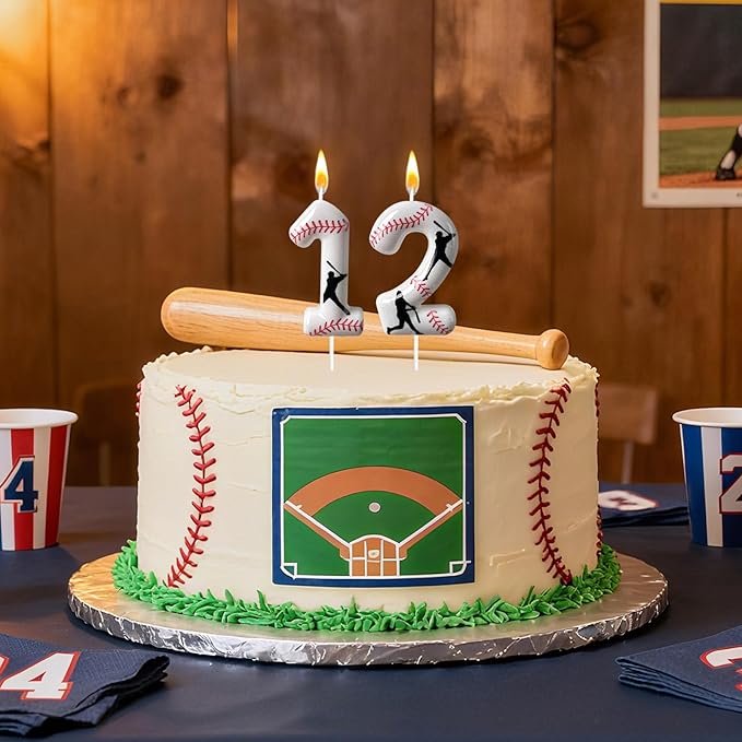 Baseball Birthday Number Candle, Number 12 Candles for Cake Topper, Ideal Birthday Parties Cake Decor, Wedding Anniversary and Other Celebrations (Candle 12)