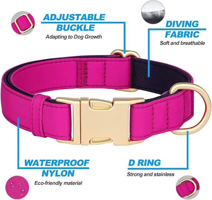 Didog Soft Padded Dog Collar for Large Dogs, Colorful and Durable Pet Collar with Quick Release Buckle, Light and Breathable for Daily Walking, Rose Purple, L