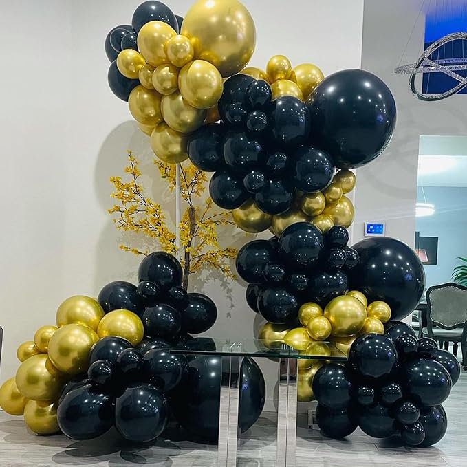 YMSZ Black and Gold Balloons, 67 Pcs 12 Inch Black White and Gold Confetti Party Balloons for Birthday, New Year, Graduation Party Decorations