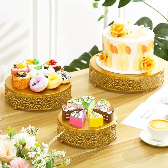 Cake Stand Set of 3 Metal Cupcake Stands Dessert Display Plate for Wedding Party Birthday (Metal, Gold)