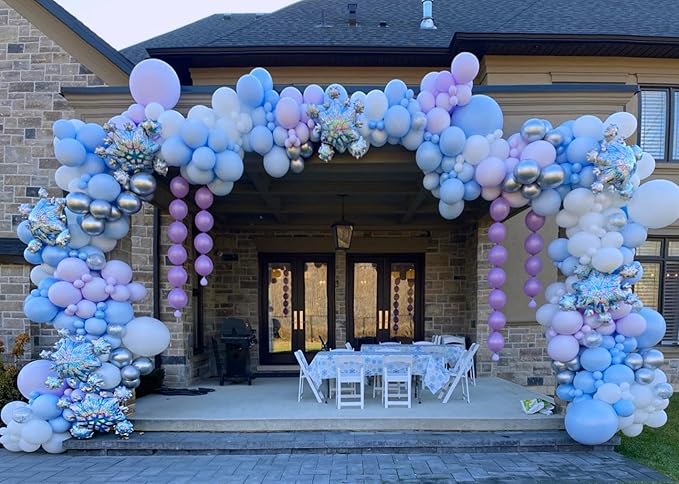 Blue Purple Balloons Garland Arch Kit, 124pcs Blue Purple Silver Snowflake Confetti Latex Balloons Arch for Birthday, Baby Shower, Winter Wonderland Snow Theme Party Decoration