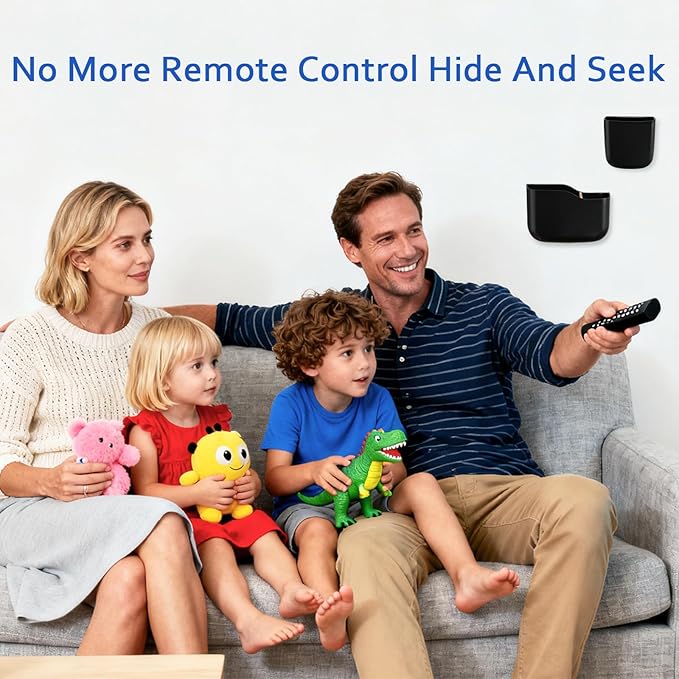 Remote Holder Wall Mount TV FAN Remote Control Holder Bedside Caddy Wall Organizer Phone Holder for Office Adhesive Media Player Controller Holder Box Tray Home Desk Nightstand 2 BIG 2 SMALL BLACK