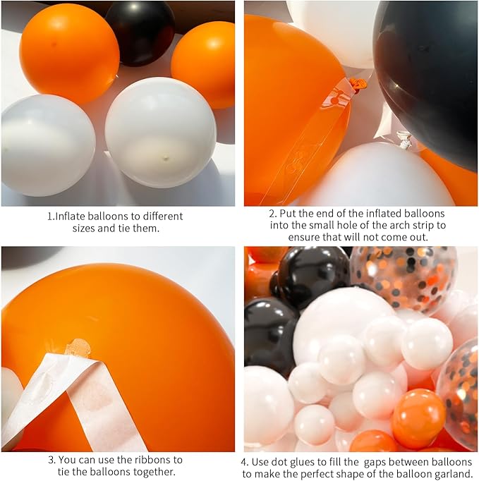 161pcs Black White Orange Balloons Arch Kit,Black Orange With 3pcs Starburst Foil Balloons for Birthday Graduation Halloween Thanksgiving Day Party Decorations