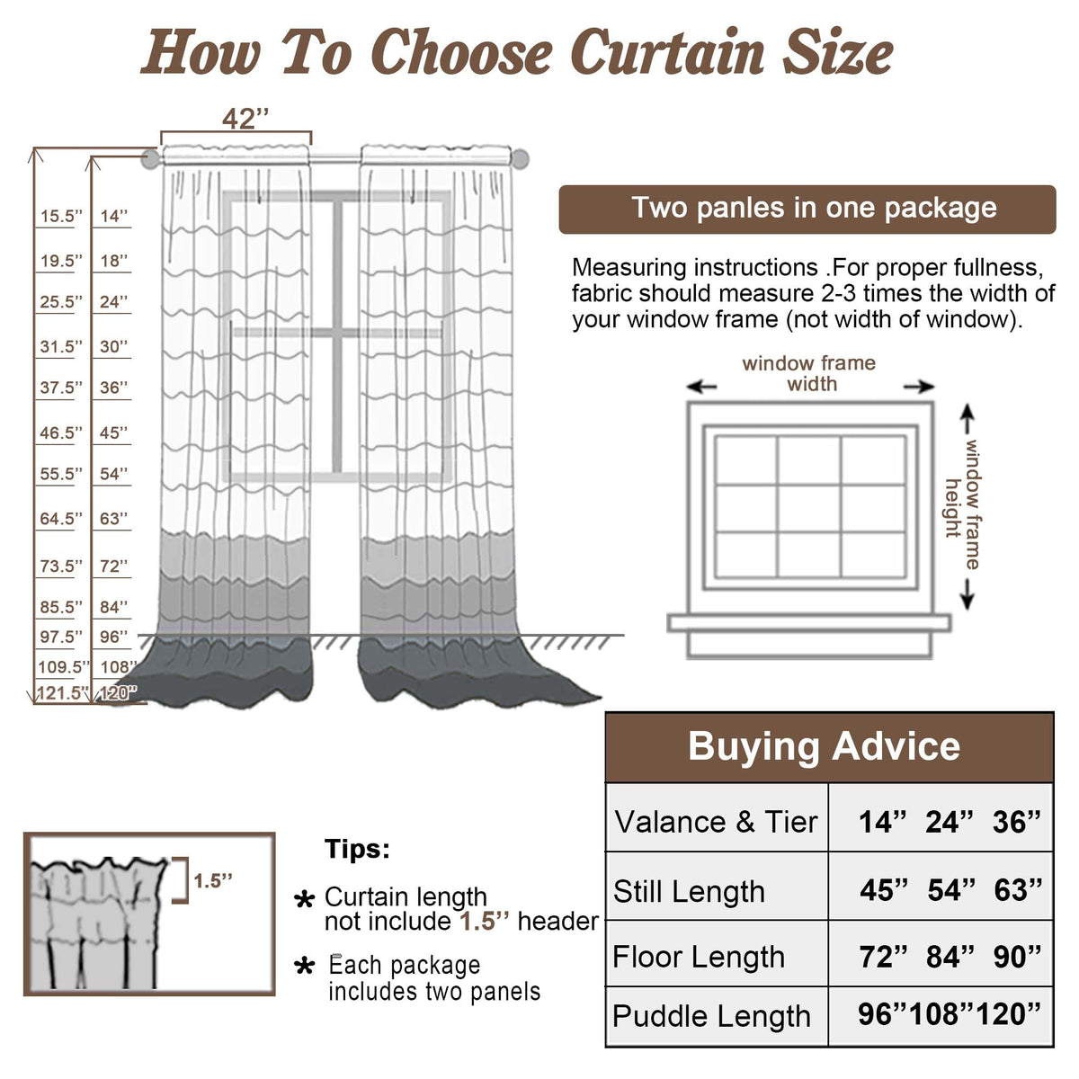 Ivory Sheer Curtains 84 Inches Long for Living Room (2 Count)