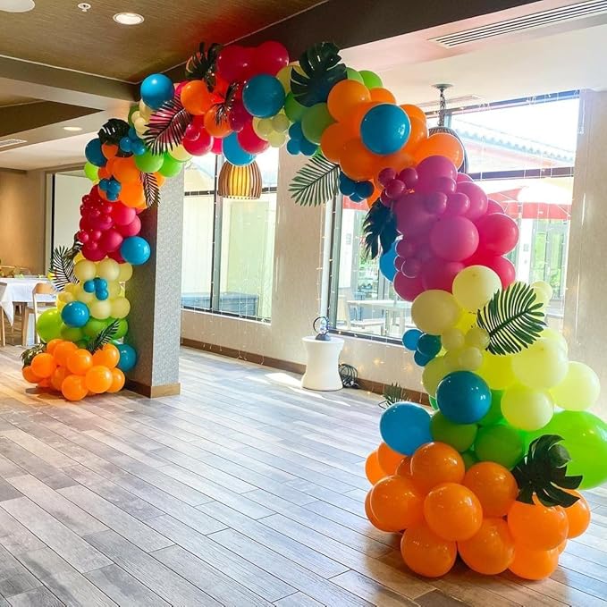 HILAVO Tropical Balloons Kit, 60 PCS 12Inch Hawaiian Balloons Hot Pink Orange Teal Green and Gold Colorful Balloon for Summer Birthday Baby Shower Tropical Aloha Luau Pool Party Decorations