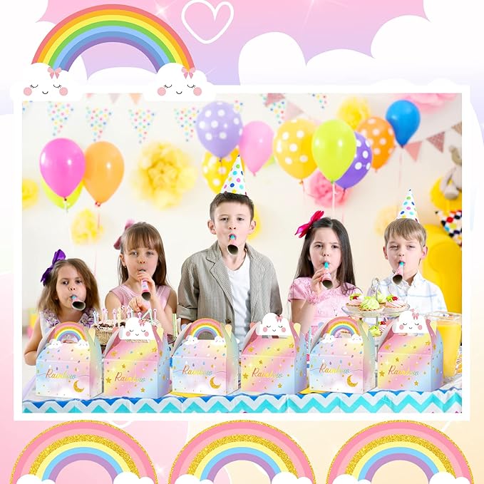 Leinuosen Rainbow Cloud Gift Boxes Party Supplies Cute Party Favor Boxes Theme Treat Boxes Candy Goodies Gift Boxes for Girls Boys Kids Birthday Party Decor (Rainbow Cloud Style, 24 Pieces)