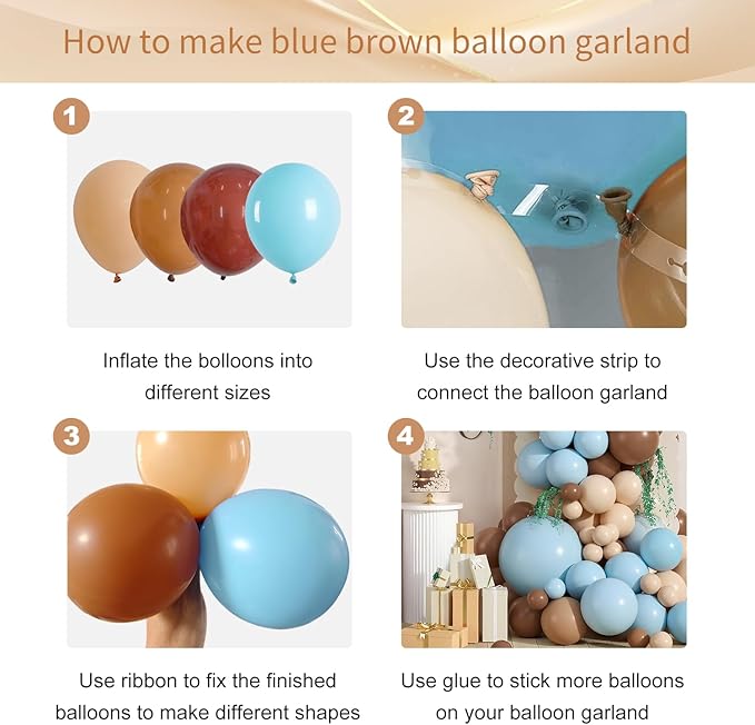 Blue and Brown Balloon Arch Kit, 127pcs Nude Coffee Blue and Brown Balloons in Different Sizes for Bear Baby Shower Decorations Gender Reveal Boys Birthday Party Decorations