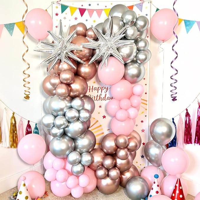 Silver Balloon Arch Kit, 125 Pcs Silver Balloons Different Sizes 18 12 10 5 Inch Metallic Silvers Balloons for Birthday Wedding Graduation Baby Shower New Year Party Decoration