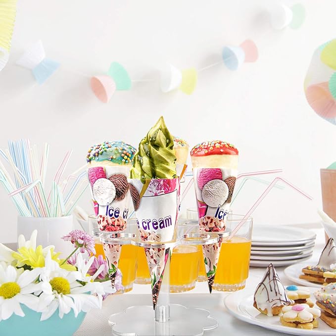YestBuy Ice Cream Cone Holder Stand Cupcake Stand with 8 Holes Capacity Clear Clear Acrylic Cone Display Stand Weddings Baby Showers Birthday Parties Anniversaries Christmas Snack Tray