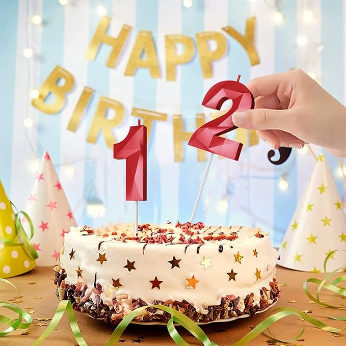 Number Birthday Candles(19 Candle Red) 3D Diamond Shape Number Happy Birthday Cake Candles for Birthday Party Wedding Decoration Reunions Theme Party