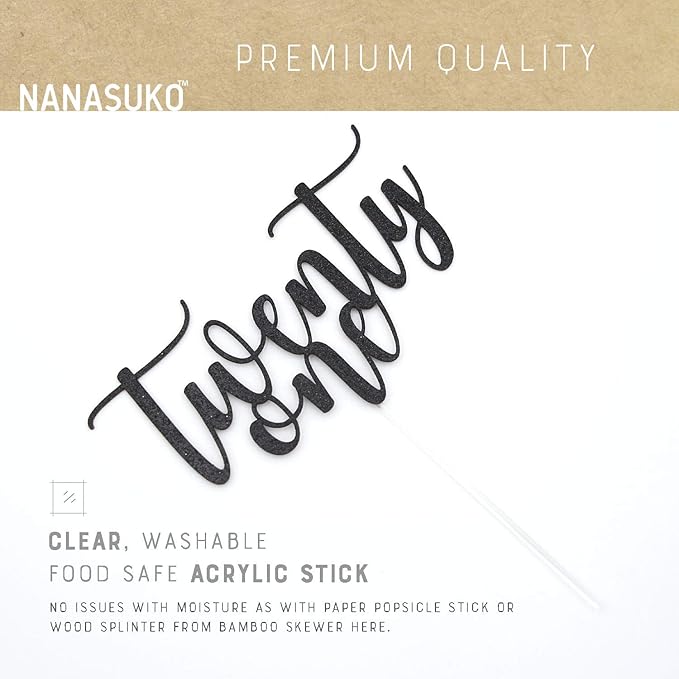 21st Birthday Cake Topper - twenty one - Double Sided Black glitter - Premium quality Made in USA