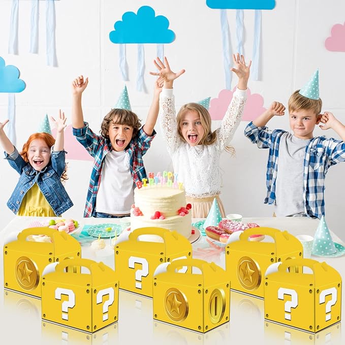 OULUN 12Pcs Super Bros Question Mark Party Candy Box, Super Brothers Question Mark Gold Coin Themed Party Candy Box
