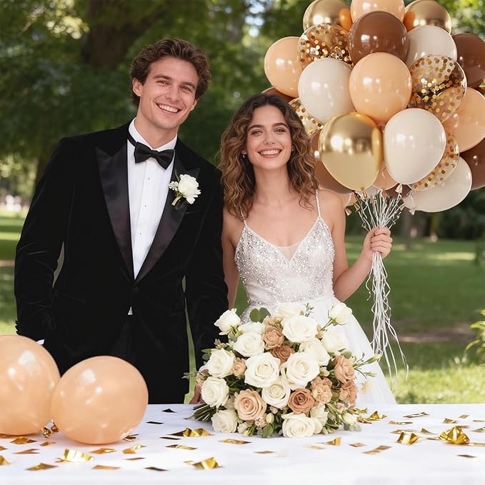 Brown and Gold Balloons - 50pcs 12" Dark Light Brown Beige Cream Nude White Balloons for Bear Neutral Birthday Baby Shower Woodland Jungle Safari Western Cowboy Party Decorations