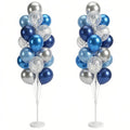 Blue Silver Balloon Column Kit Set of 2 With Dark Navy Confetti Balloons Included-Balloon Tower Stand, Base&Pole,Backdrop Decoration for Wedding, Baby Shower,Birthday,Graduation,Engagement Party