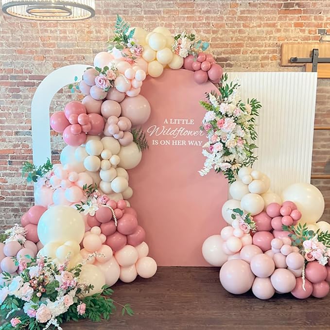 Awenztech 110pcs Dusty Pink Balloons, 18 12 10 5 inch Dusty Rose Balloons Different Sizes Pink Balloon Arch Kit for Wedding Bridal Gender Reveal Boho Baby Shower Birthday Party Decorations