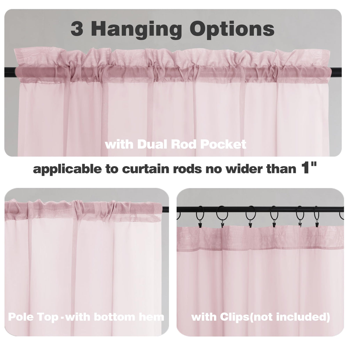 Blush Pink Sheer Curtains 78 Inches Long 2 Panels Set for Living Room (2 Count)