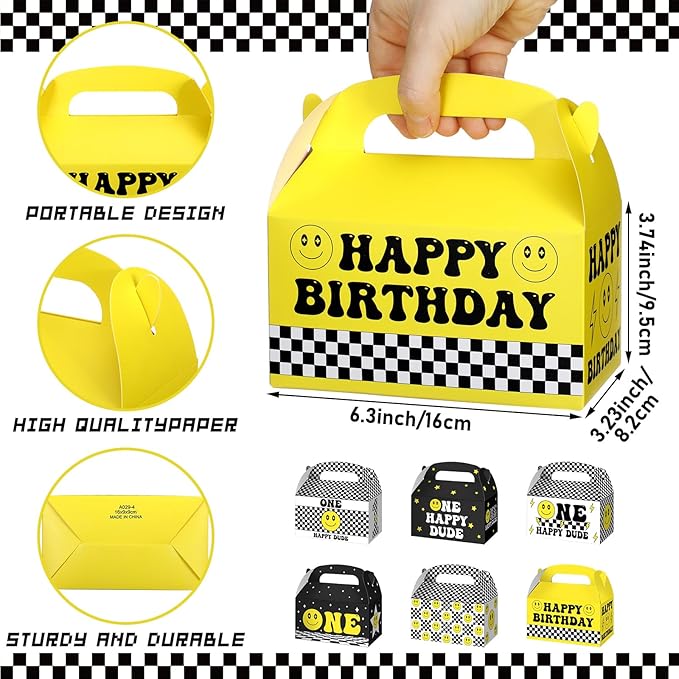 Kosiz 30 Pcs One Happy Dude Birthday Party Decorations One Happy Dude Party Favor Boxes 1st Birthday Decoration Set Smile Face Table Toppers Centerpieces for Baby Shower Supplies Home Decor