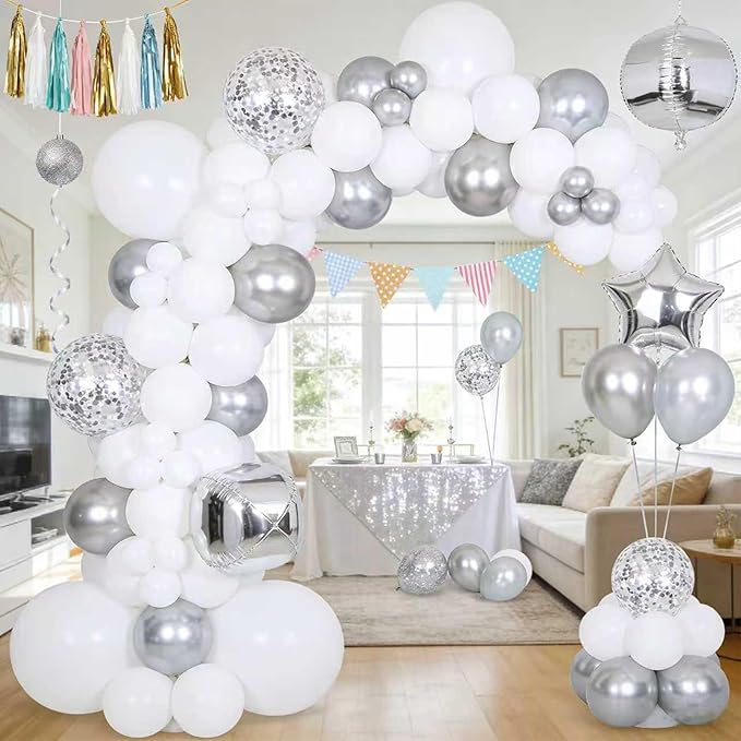 White Balloons 125 pcs Different Sizes Pack of 18 12 10 5 Inch Latex White Balloon Arch Kit Garland for Birthday Party Baby Shower Bridal Shower Graduation Wedding Decorations