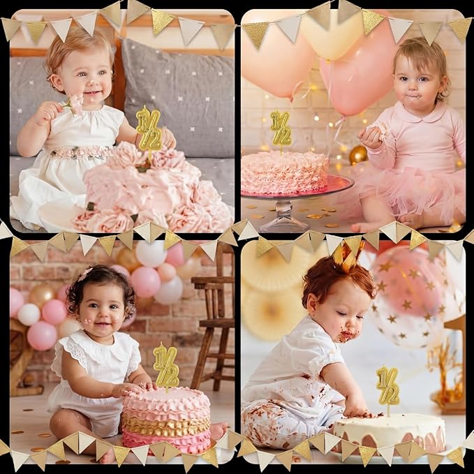 BBTO Half Birthday Candle 1/2 Year Old Cake Topper for Baby's Half Year Old Birthday Anniversary Celebration Party Decorations(Gold)