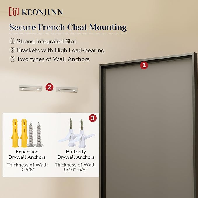 Keonjinn 55" x 30" Black Bathroom Vanity Mirror, Black Metal Framed Mirror, Beveled Edge Tempered Glass, Aluminum Alloy, Rustproof, Decorative Wall Mirrors for Entryway, Hallway(Vertical/Horizontal)