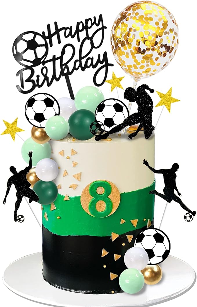 32 PCS Soccer Cake Topper Decorations Soccer Ball Player Cake Decorations for Football Theme Birthday Supplies (Soccer)